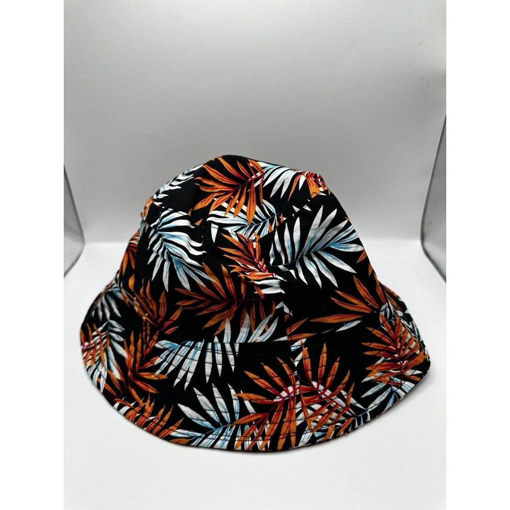 Reversible Bucket Hat Black Tropical Palm Leaf Print Unisex Summer Fishing Cap